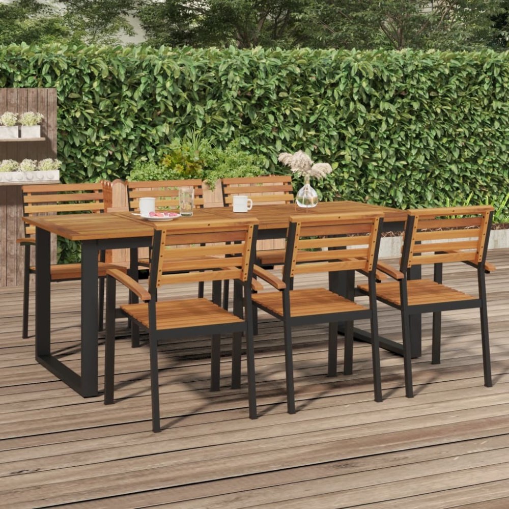 Garden Table with U-shaped Legs 200x80x75 cm Solid Wood Acacia