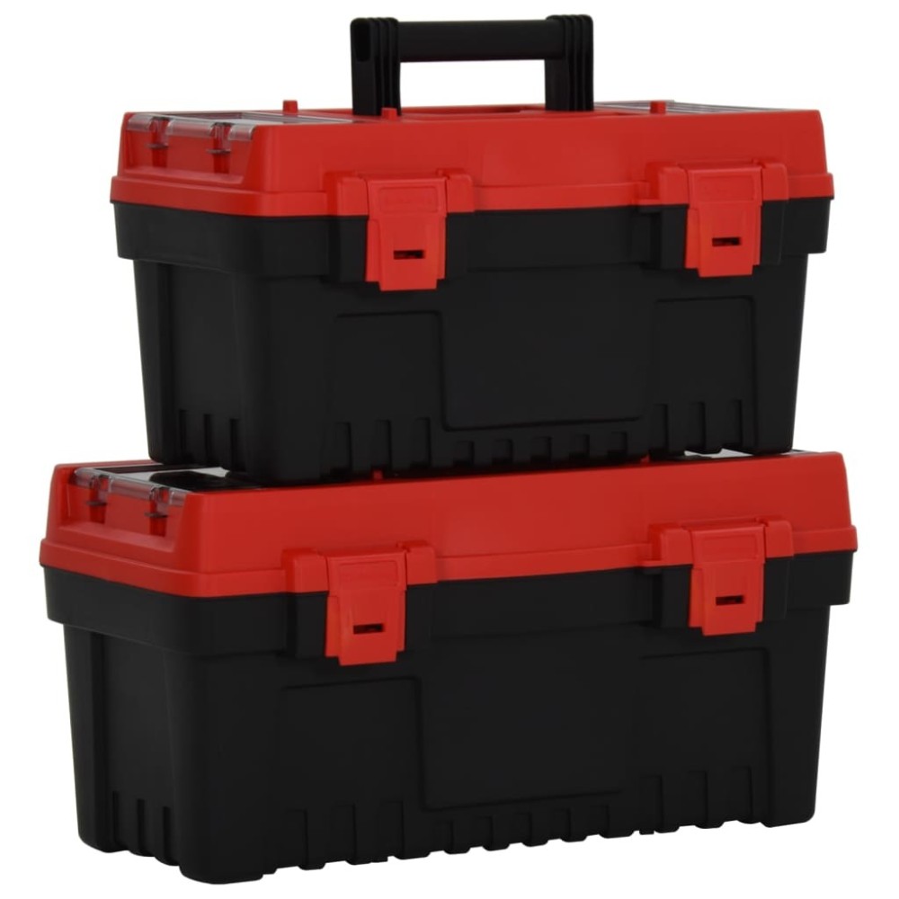 2 Piece Tool Box Set Black and Red Polypropylene