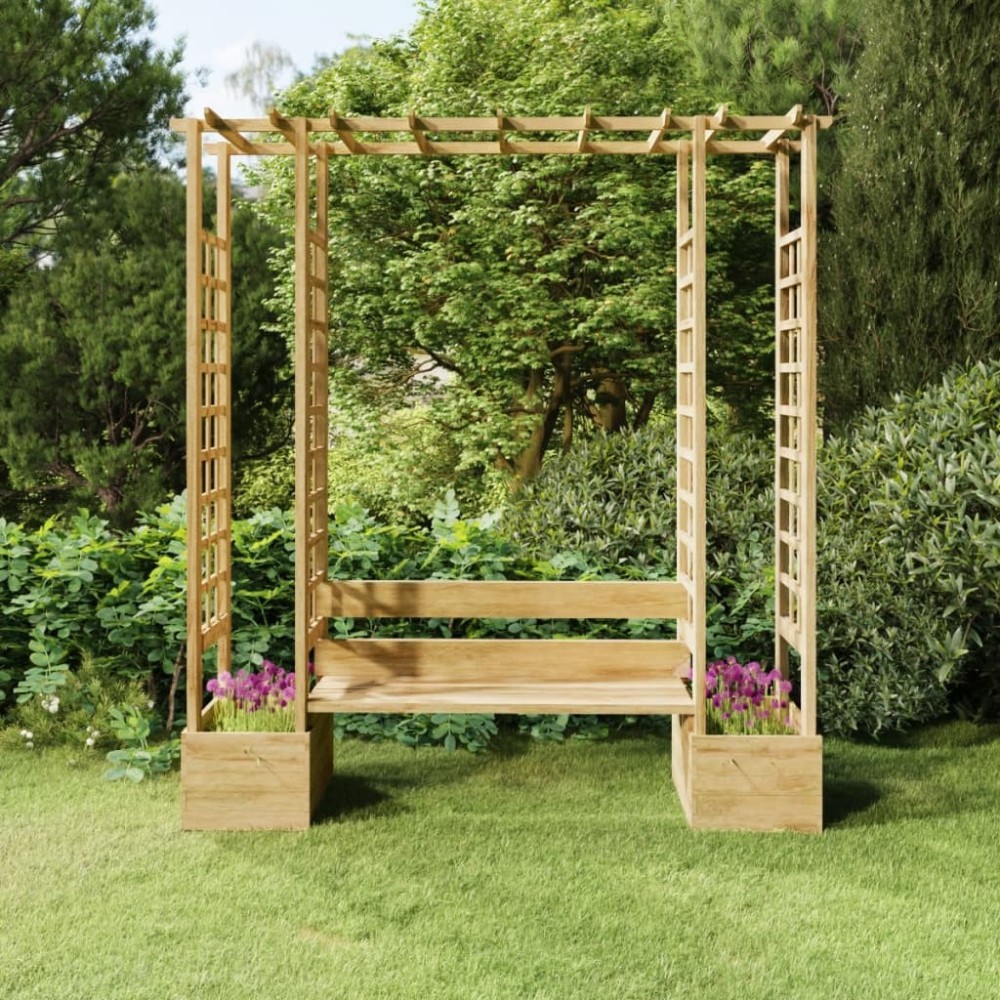 Garden Pergola with Bench&Planters Impregnated Solid Wood Pine