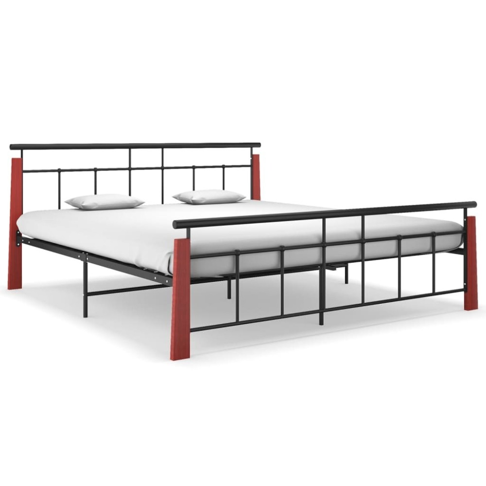 Bed Frame Metal and Solid Oak Wood 200x200 cm