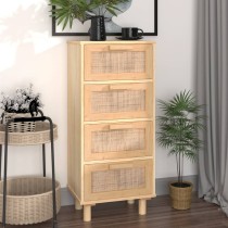 Sideboard Schwarz 40x30x90cm Massivholz Kiefer und Natur-Rattan