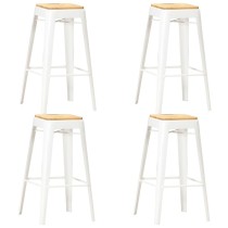 Bar Stools 4 pcs White Solid Mango Wood