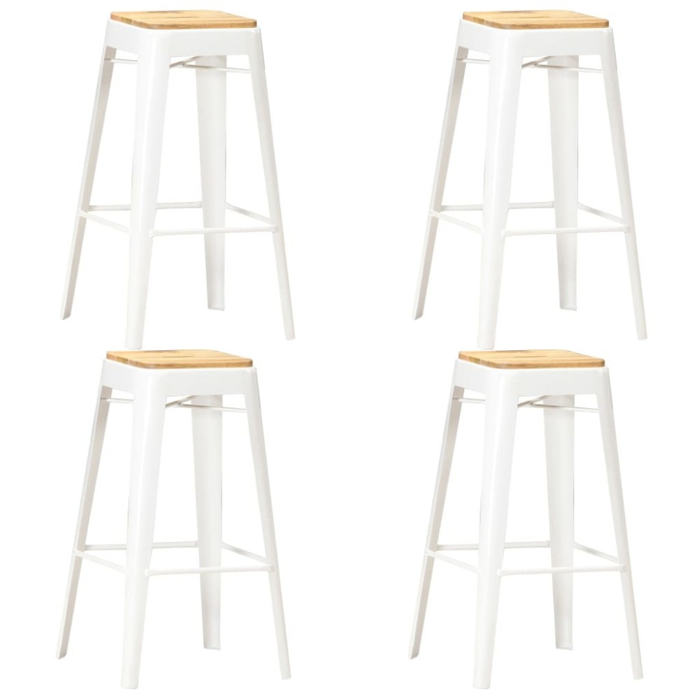 Bar Stools 4 pcs White Solid Mango Wood