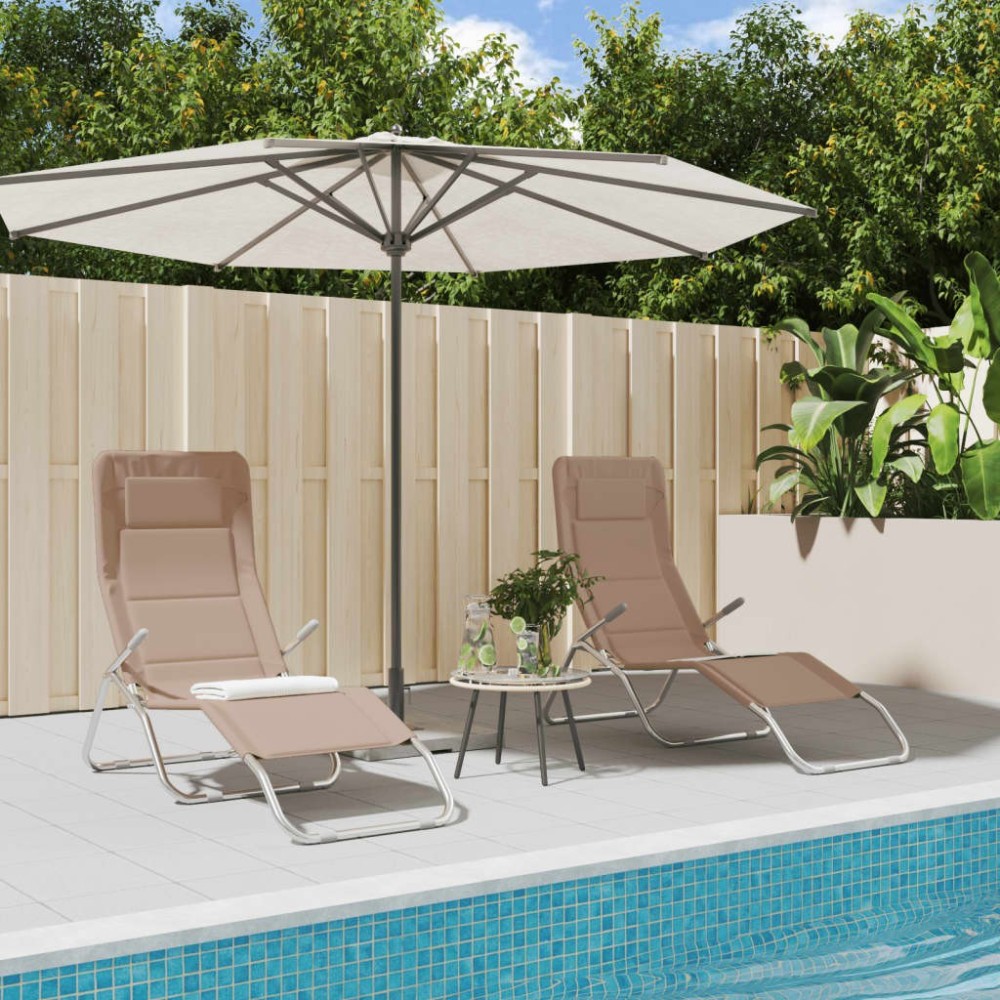Folding Sun Loungers 2 pcs Cream Textilene&Powder-coated Steel