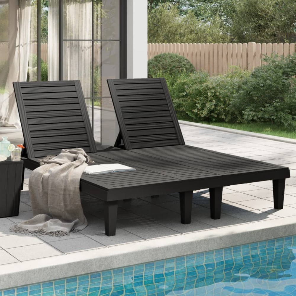 Double Sun Lounger Black 155x138x83 cm Polypropylene