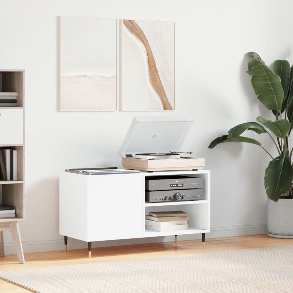 Record Cabinet White 85x38x48 cm Engineered Wood