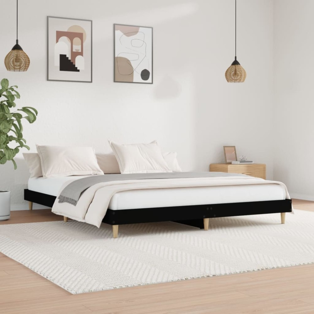 Bed Frame Black 75x190 cm Engineered Wood