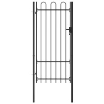 Fence Gate Single Door with Arched Top Steel 1x1 m Black