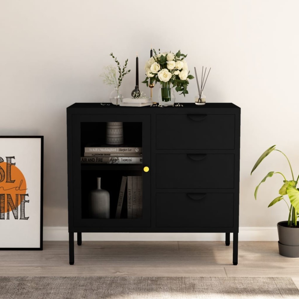 Sideboard Anthracite 75x35x70 cm Steel and Tempered Glass