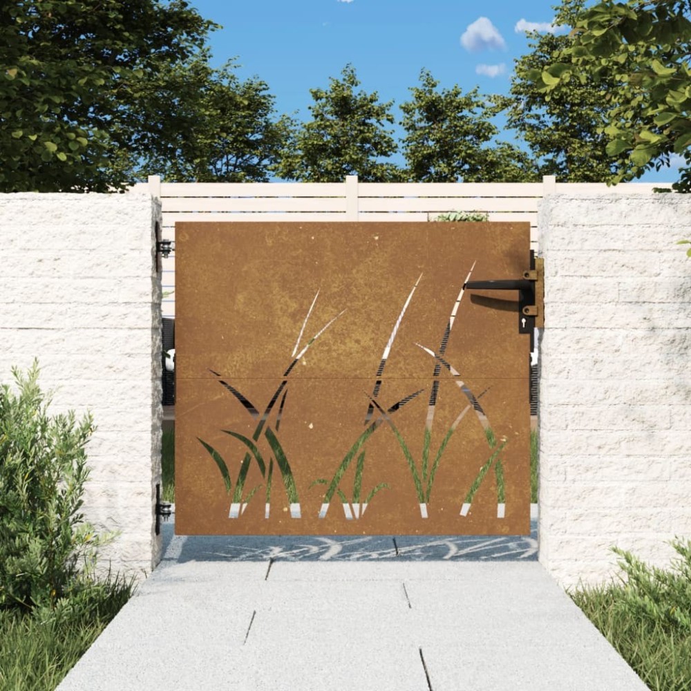 Garden Gate 85x200 cm Corten Steel Grass Design