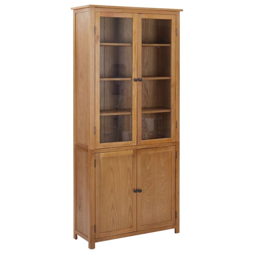 Bookcase with 4 Doors 80x35x180 cm Solid Oak Wood and Glass