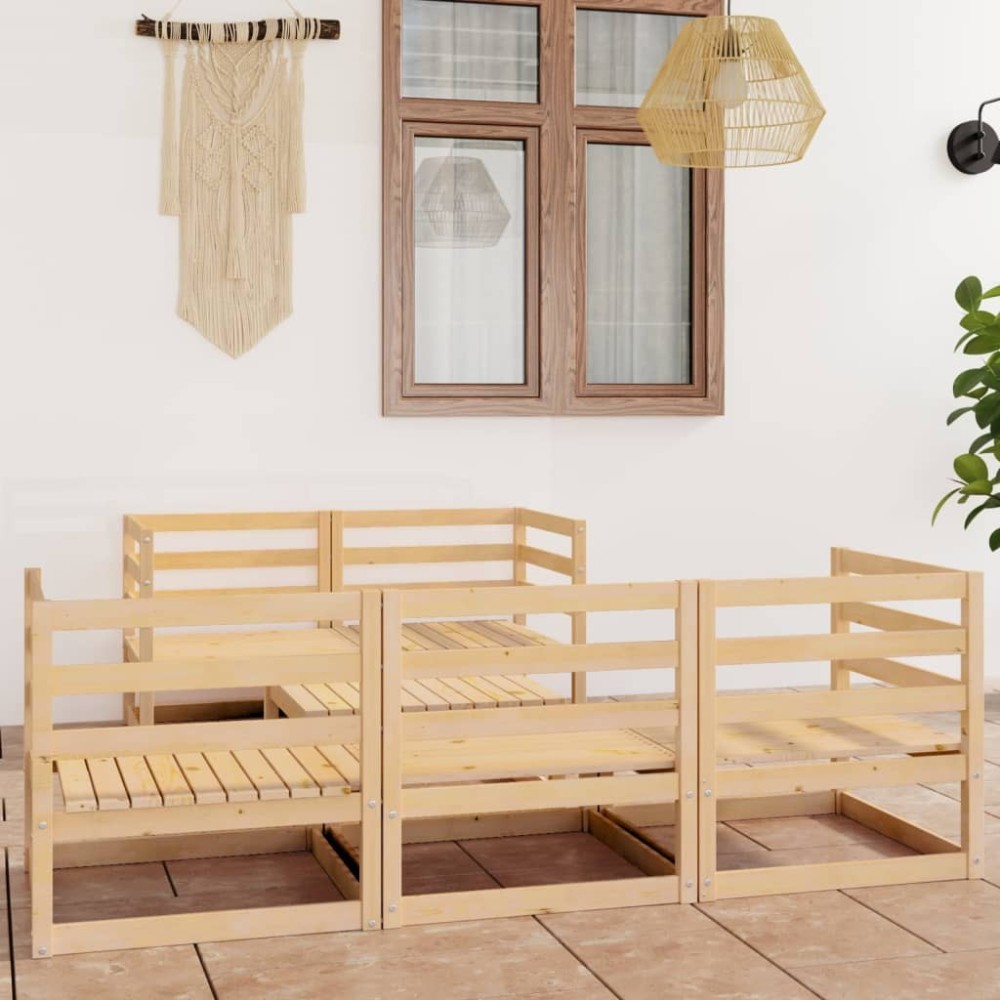 6 Piece Garden Lounge Set Grey Solid Wood Pine