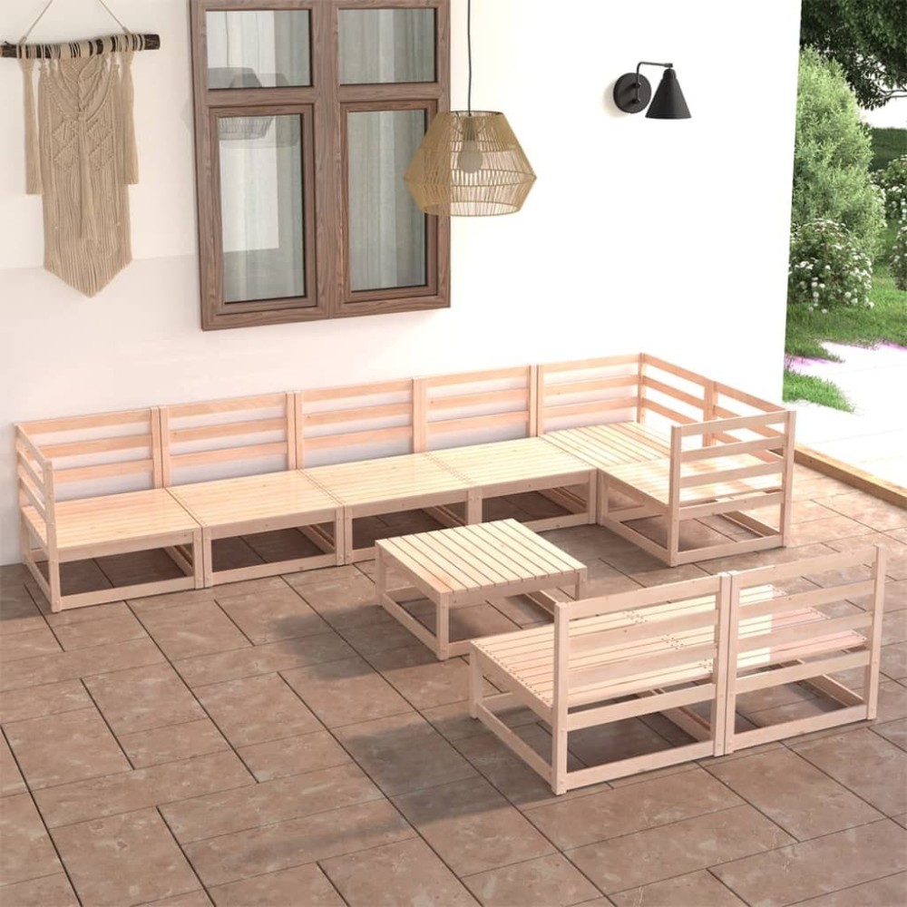9-tlg. Garten-Lounge-Set Weiß Massivholz Kiefer