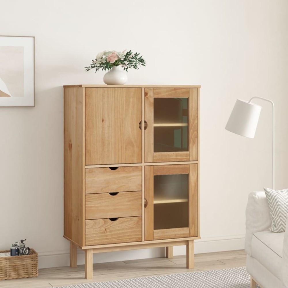 Highboard OTTA Brown and White 85x43x125 cm Solid Wood Pine