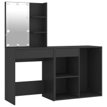 LED Dressing Table with Cabinet Black Engineered Wood