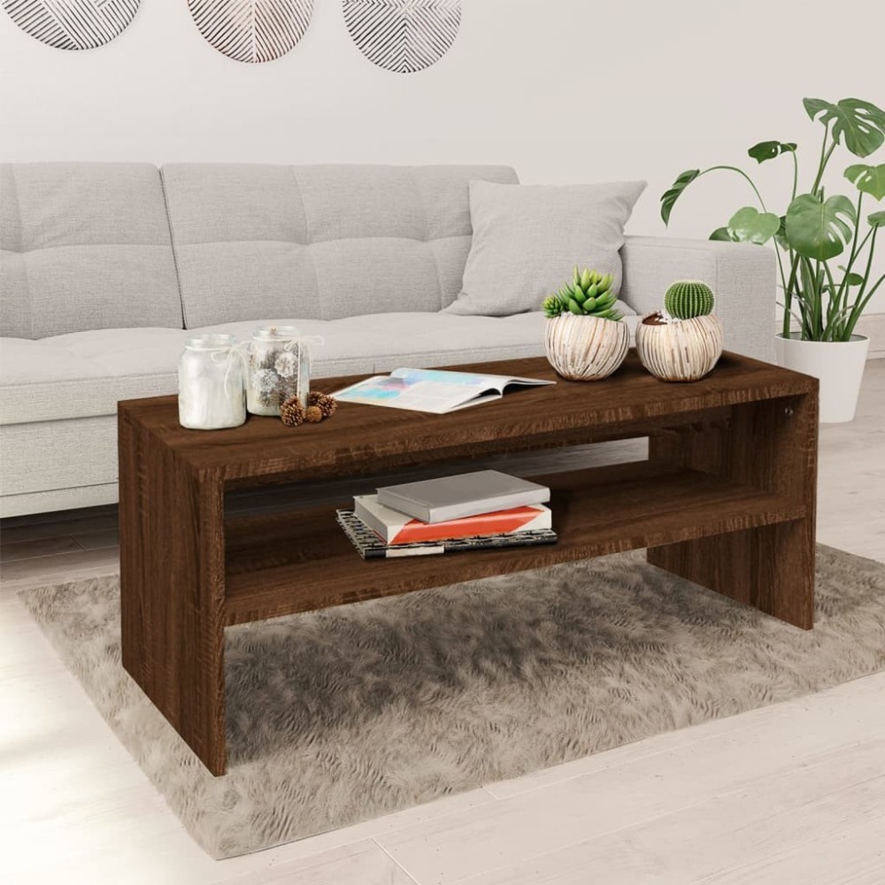 Coffee Table White and Sonoma Oak 100x40x40 cm Engineered Wood