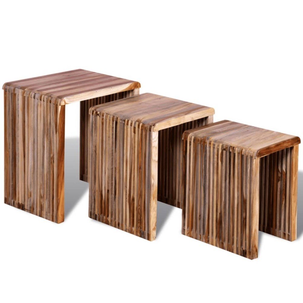 Satztisch-Set 3-tlg. Recyceltes Teakholz