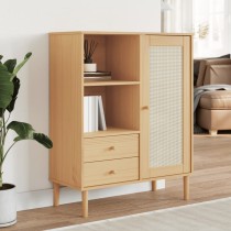 Highboard SENJA Rattan-Optik Braun 90x40x112 cm Kiefernholz