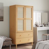 Wardrobe SENJA Rattan Look White 90x55x175 cm Solid Wood Pine