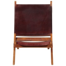 Folding Relaxing Chair Dark Brown Real Leather