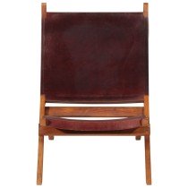 Folding Relaxing Chair Dark Brown Real Leather