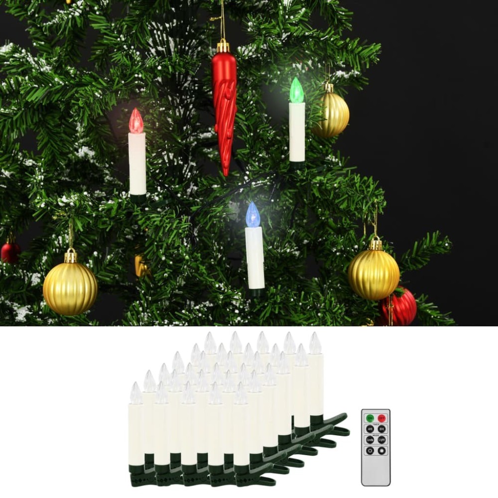 Christmas Wireless LED Candles with Remote Control 30 pcs RGB