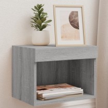 Bedside Cabinet with LED Lights Wall-mounted Grey Sonoma