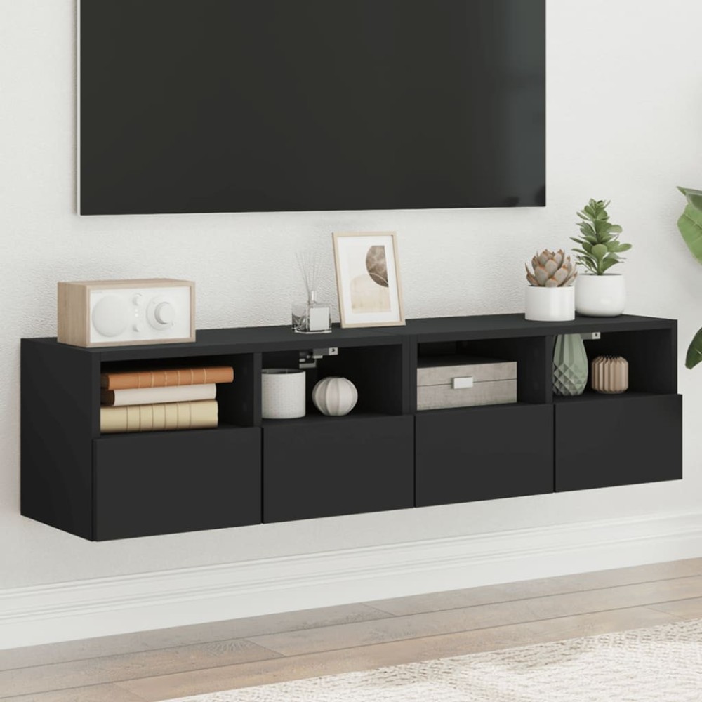 TV Wall Cabinets 2 pcs Black 60x30x30 cm Engineered Wood