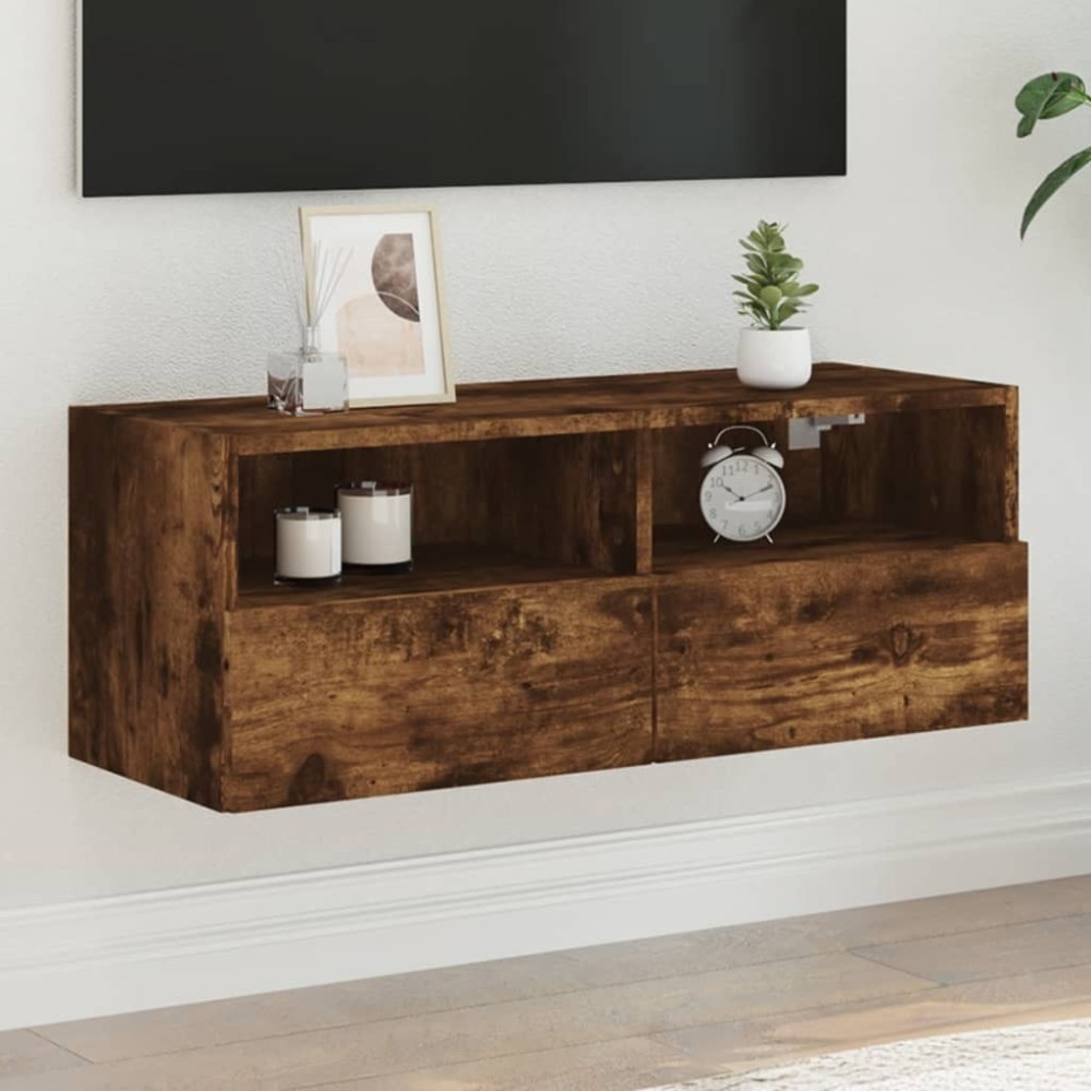 TV Wall Cabinet Smoked Oak 80x30x30 cm Engineered Wood