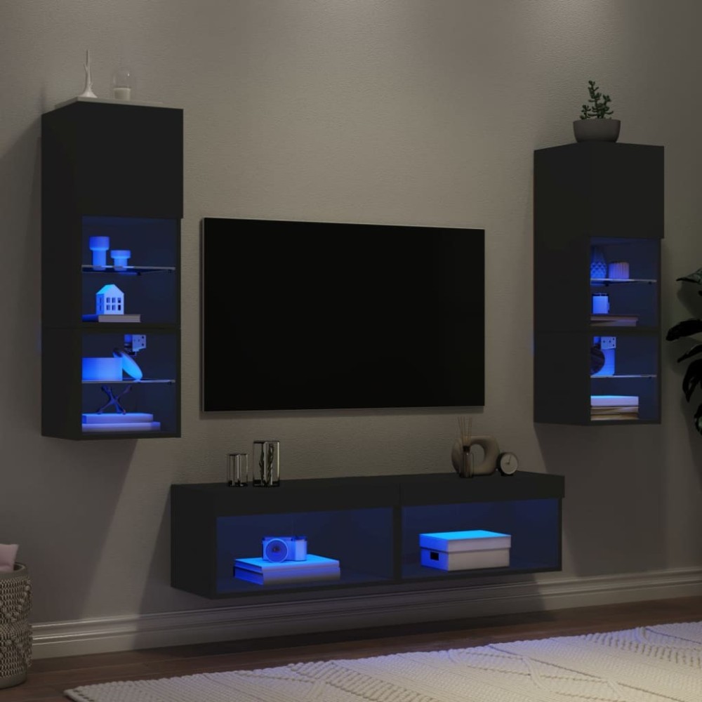 6 Piece TV Wall Units with LED Grey Sonoma Engineered Wood