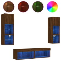 6 Piece TV Wall Units with LED Grey Sonoma Engineered Wood