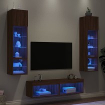 6 Piece TV Wall Units with LED White Engineered Wood