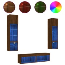 6 Piece TV Wall Units with LED White Engineered Wood
