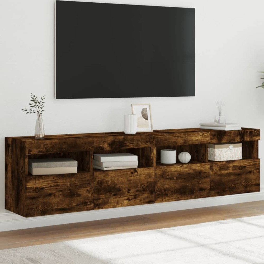TV-Wandschränke mit LED-Leuchten 2 Stk. Räuchereiche 80x30x40cm