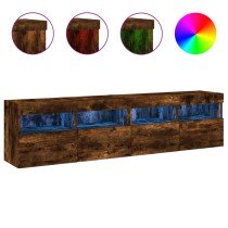 TV-Wandschränke mit LED-Leuchten 2 Stk. Räuchereiche 80x30x40cm