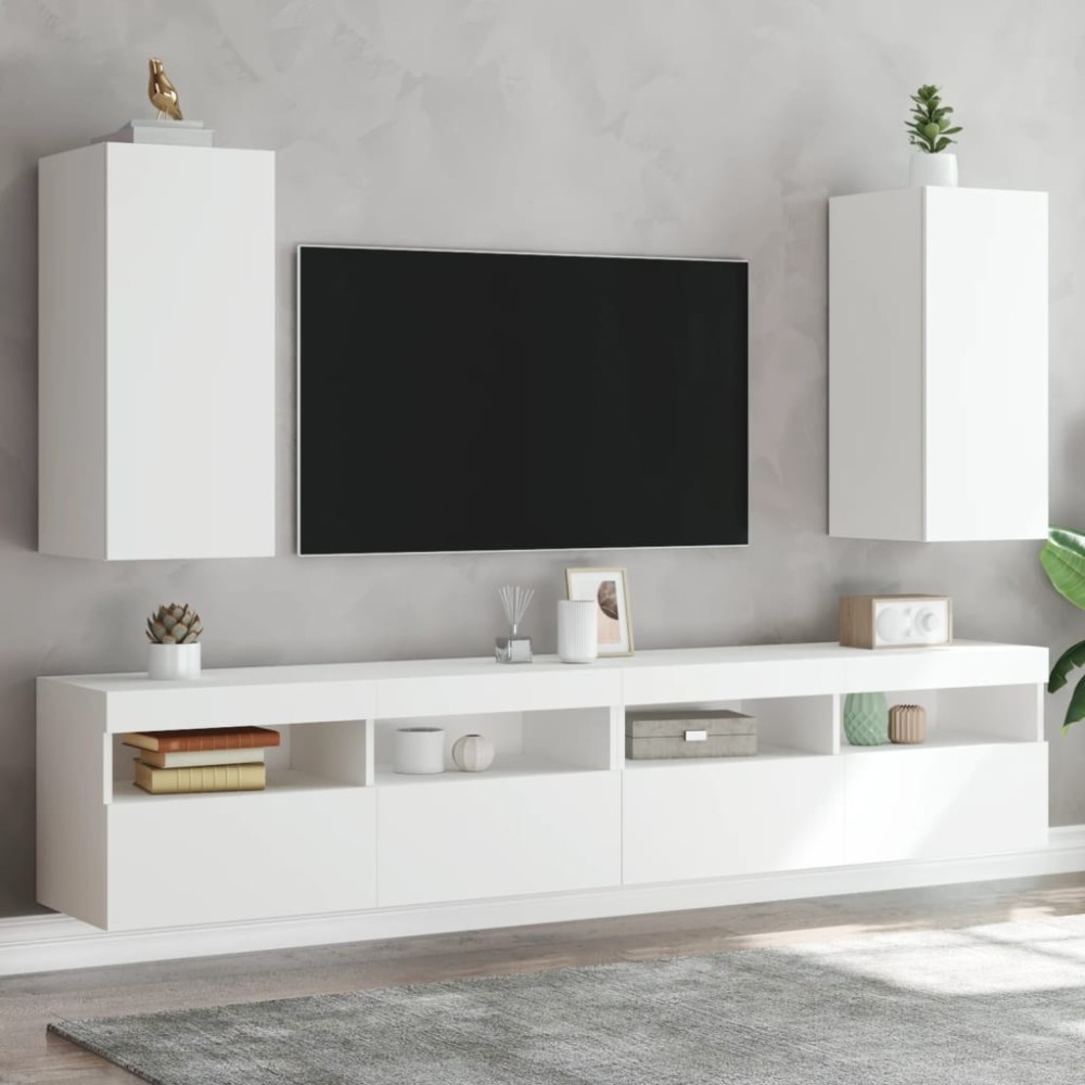 TV Wall Cabinets with LED Lights 2 pcs White 30.5x35x70 cm