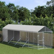 Outdoor Dog Kennel with Roof Silver 2x14x2.5 m Galvanised Steel