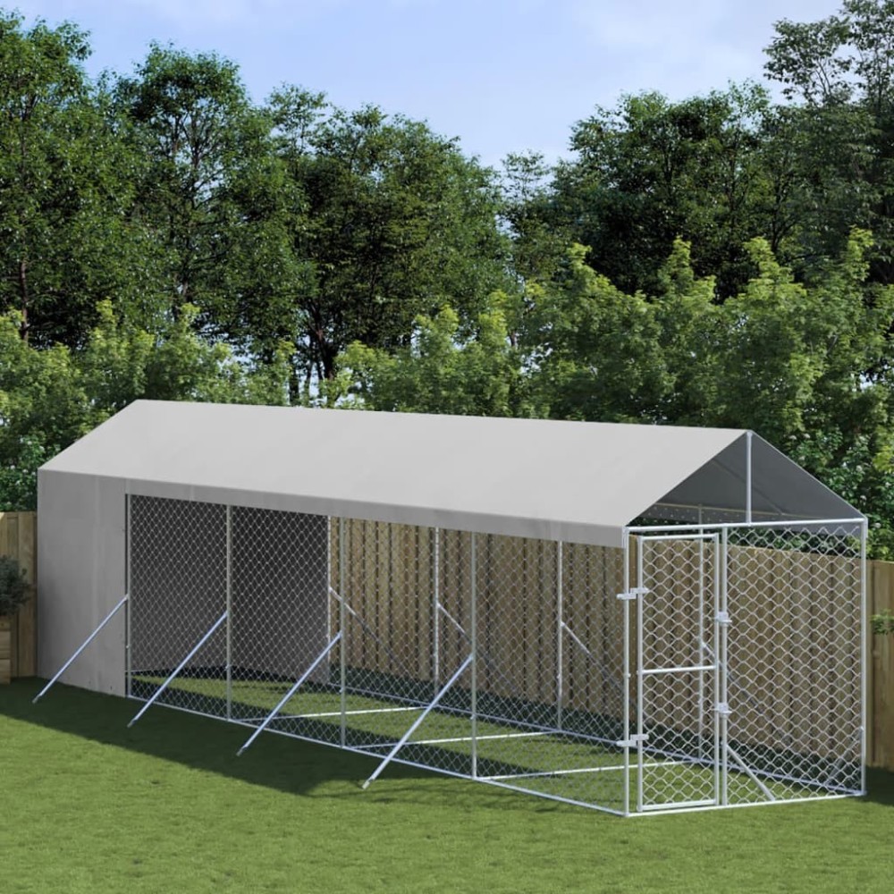 Outdoor Dog Kennel with Roof Silver 2x14x2.5 m Galvanised Steel