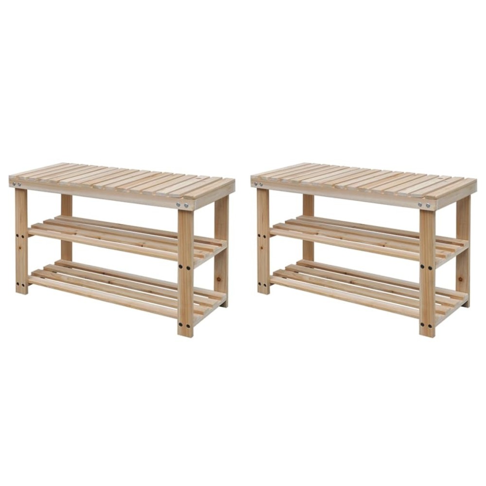 2-in-1 Shoe Rack with Bench Top Solid Fir Wood