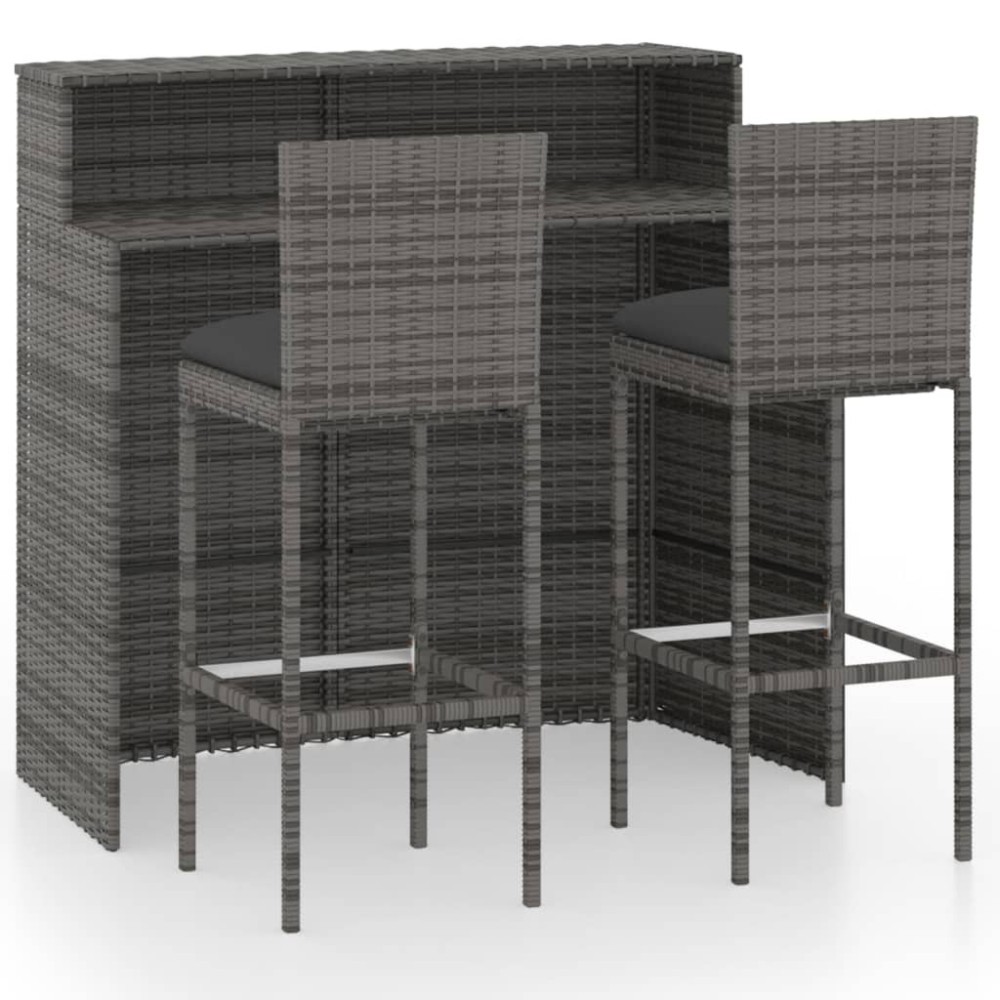 5 Piece Garden Bar Set with Cushions Poly Rattan Grey