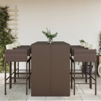7 Piece Garden Bar Set with Cushions Black Poly Rattan