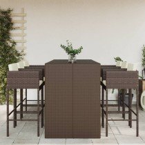 7 Piece Garden Bar Set with Cushions Black Poly Rattan