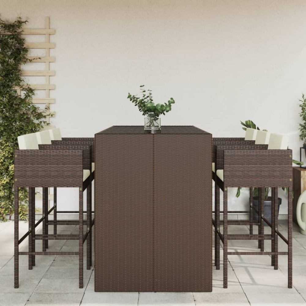 7 Piece Garden Bar Set with Cushions Black Poly Rattan