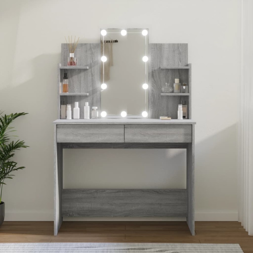 Dressing Table with LED Grey Sonoma 96x40x142 cm
