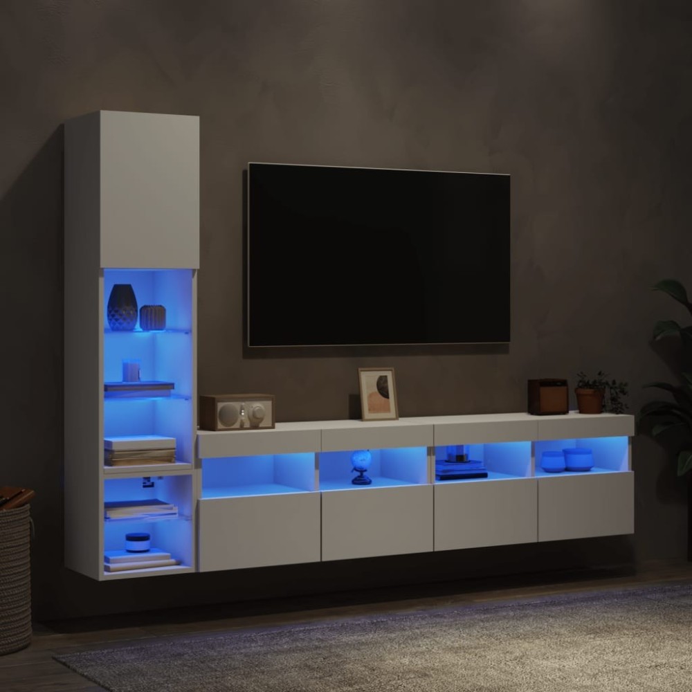 4 Piece TV Wall Units with LED Black Engineered Wood