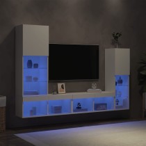 4-tlg. Wohnwand mit LED-Beleuchtung Räuchereiche Holzwerkstoff