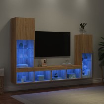 4-tlg. Wohnwand mit LED-Beleuchtung Räuchereiche Holzwerkstoff