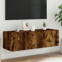 TV Wall Cabinet with LED Lights Smoked Oak 100x35x31 cm