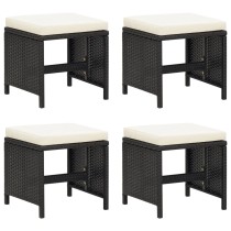 Garden Stools 4 pcs with Cushions Black Poly Rattan