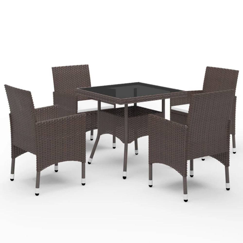 5 Piece Garden Dining Set Poly Rattan and Tempered Glass Black